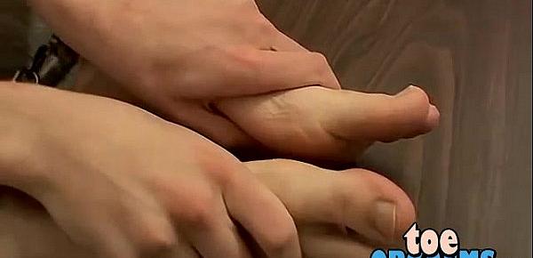  Smokey massages his toes and bare feet then sucks on his toe